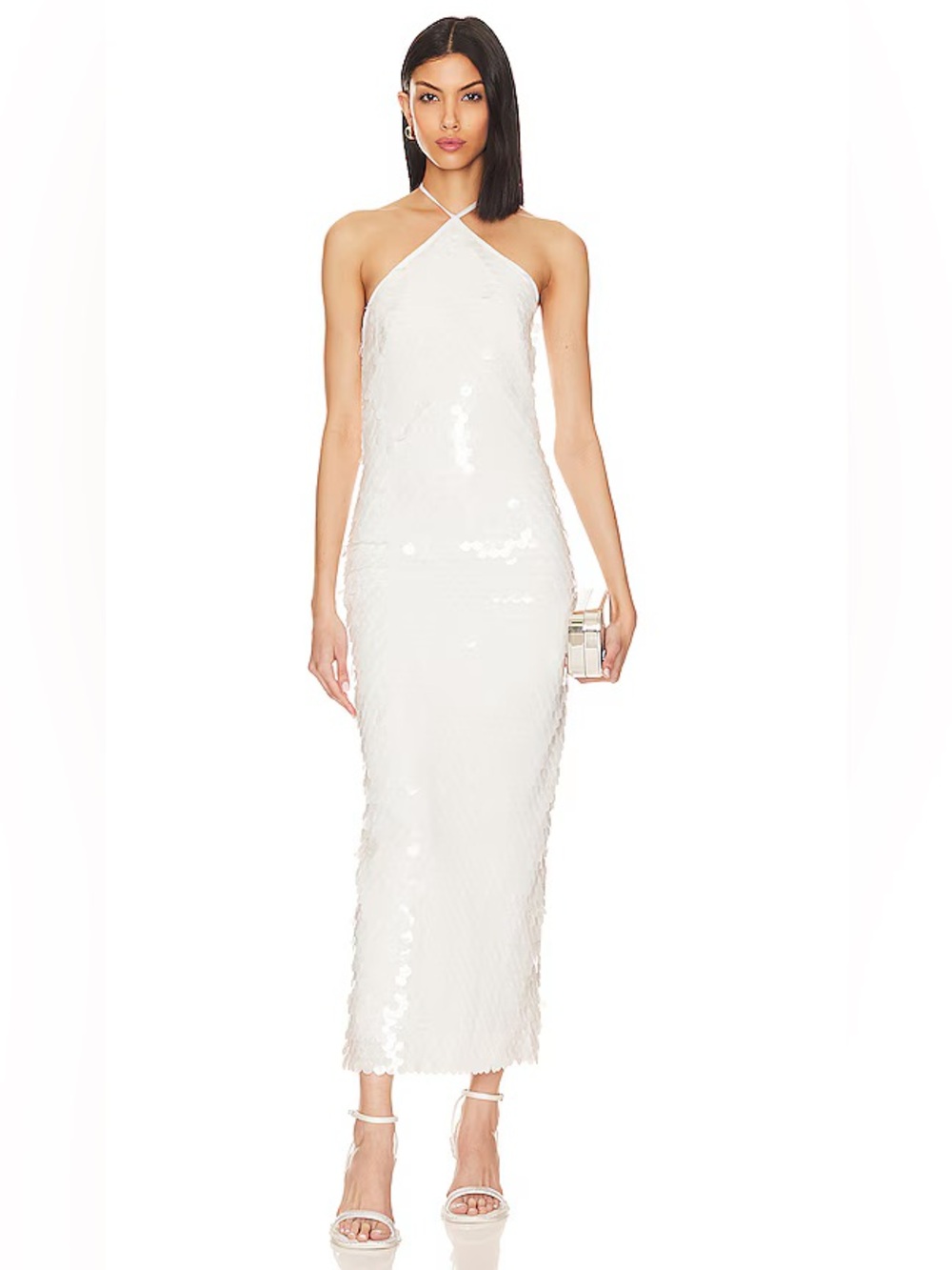 The New Arrivals by Ilkyaz Ozel White Sequin High Neck Dress